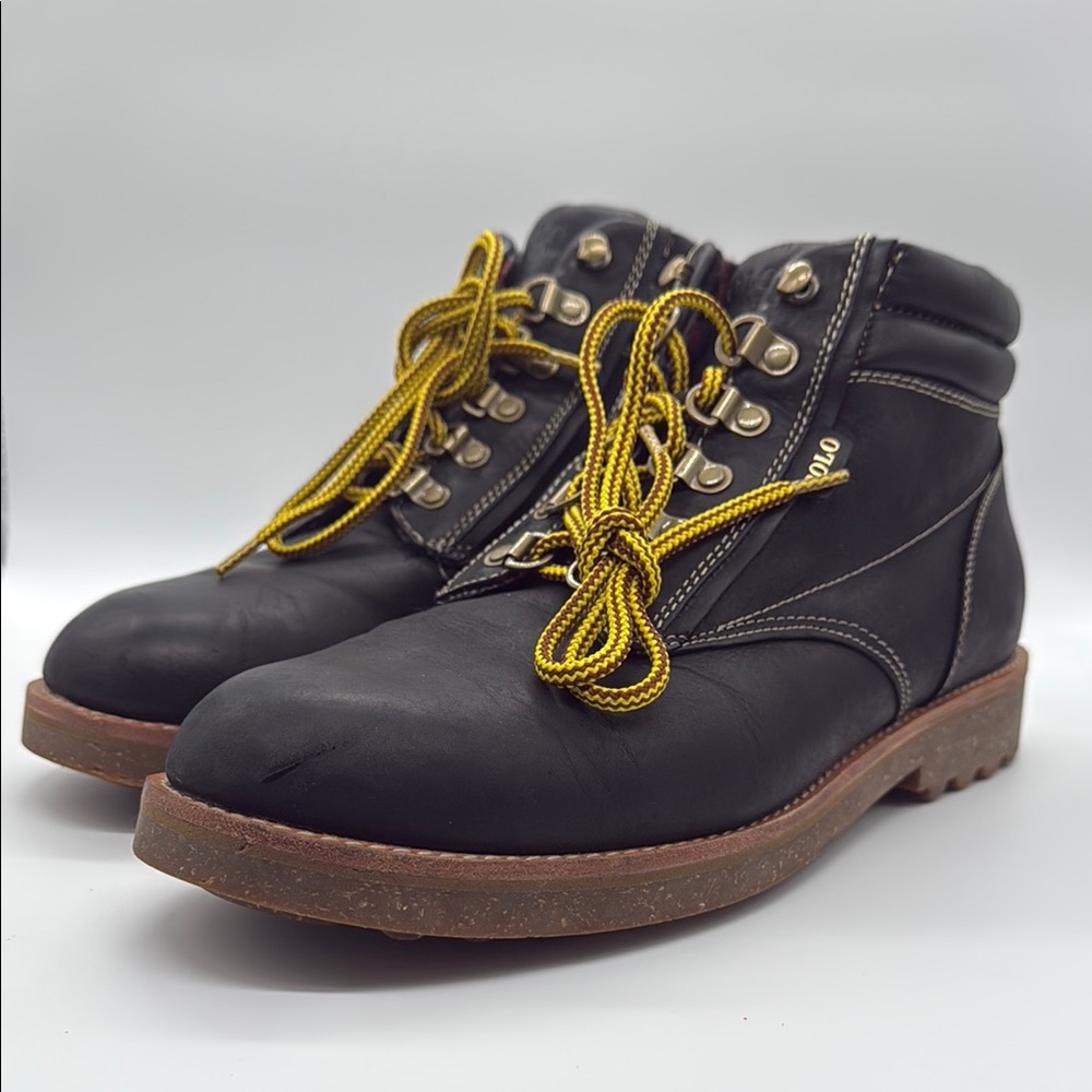 Polo Ralph Lauren Meltham Black Classic Leather Boots - Flannel Lining-Mens 12D
